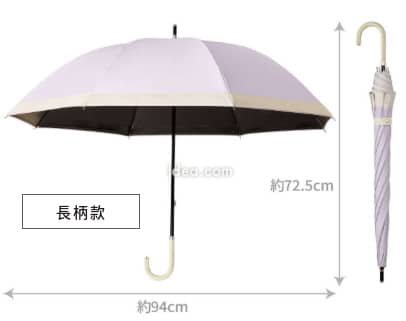 長柄款尺寸圖:主傘骨55cm、開傘直徑94cm、全長72.5cm